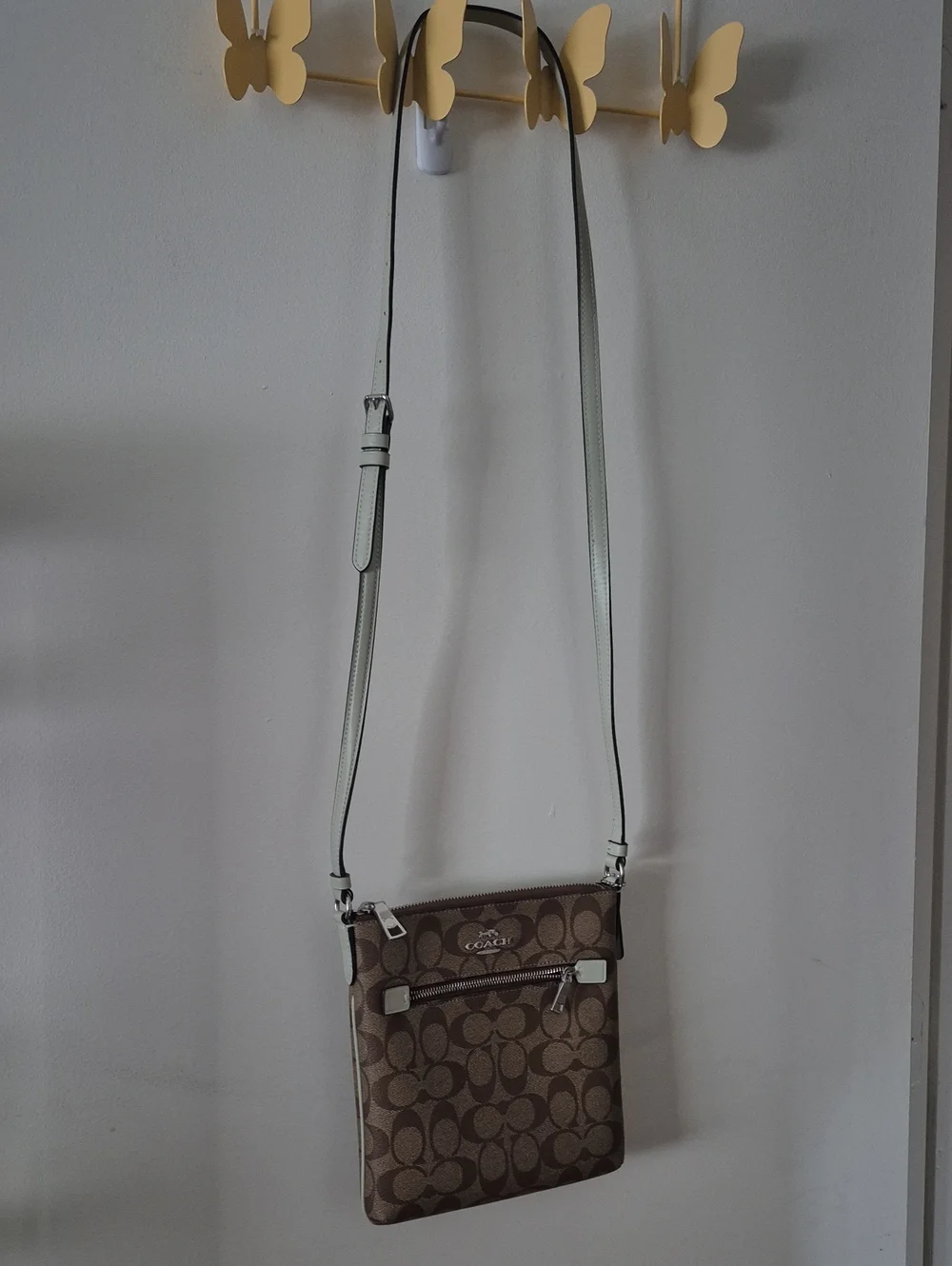 Coach Brown Signature Crossbody with Cream Strap